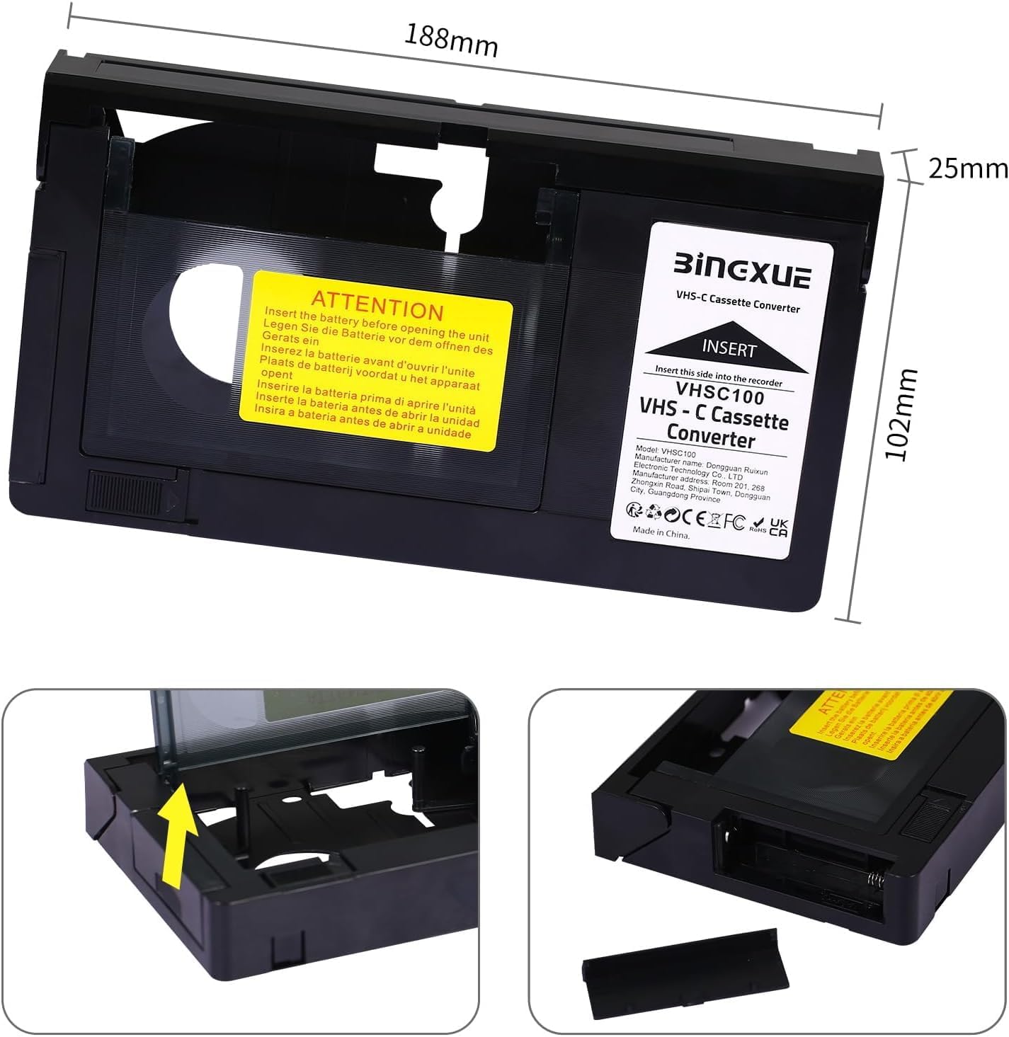Bingxue 2025 12mm 8mm/Hi8/Mini VHS C Adapter, SVHS VHS-C to VHS, VHSC Tapes Camcorders Motorized for VCR Player, Not