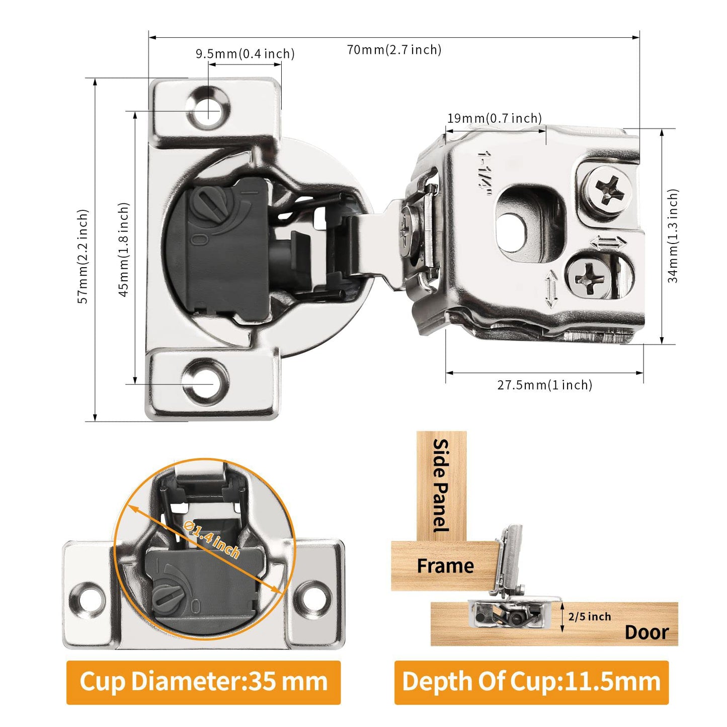 Chibery 10 Pack 1-1/4" 4D Overlay Soft Close Concealed Hinges for Face Frame Door, Control Closing Speed, Smooth Slow Self Close Hinges, Satin Nickel, 105° Open Angle Stainless Steel Cabinet Hinges