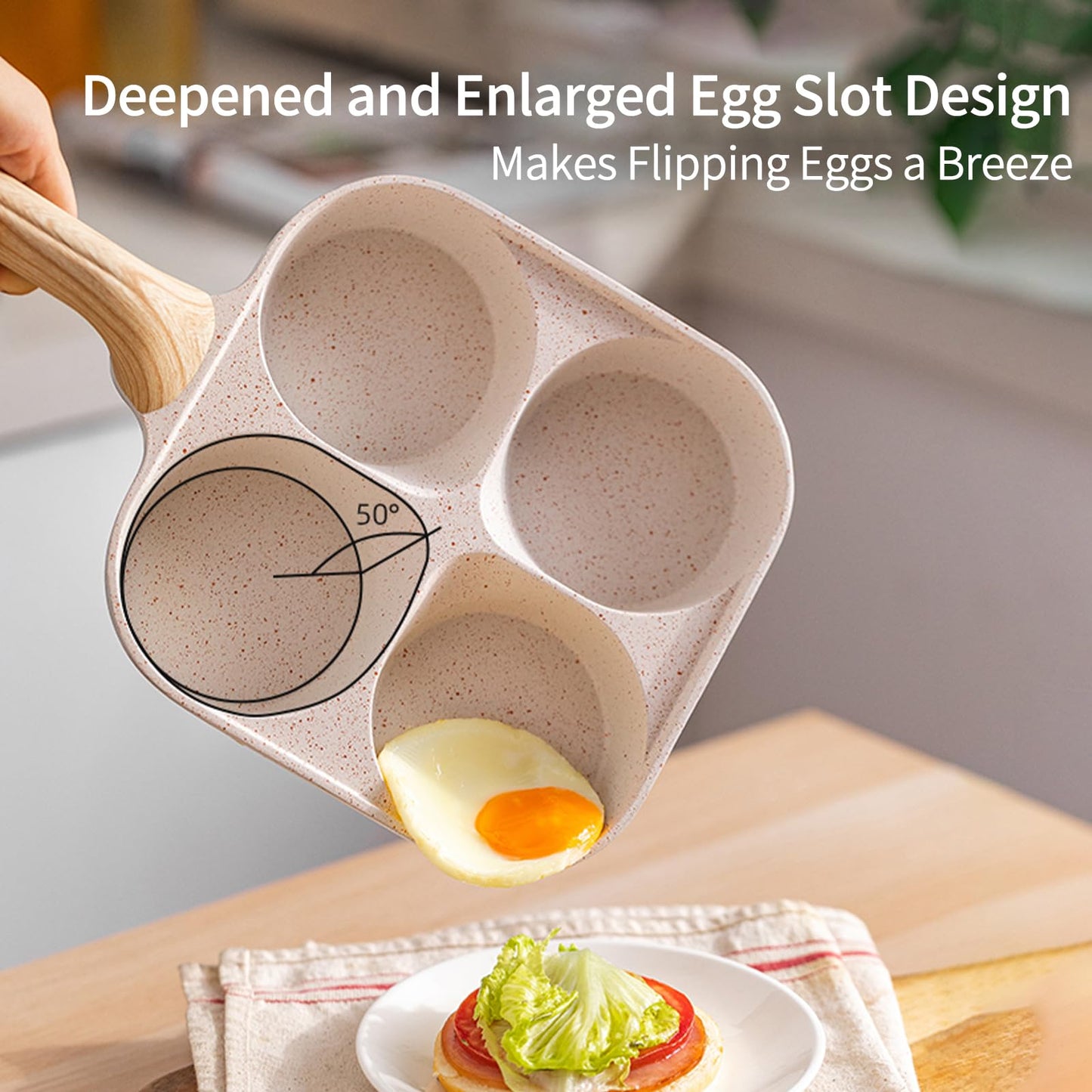 MDZF SWEET HOME Egg Pan, 4-Cup Nonstick Omelet Pan, Breakfast Frying Pan for Eggs, Steak and Pancakes, Suitable for Gas Stove & Induction Cookware