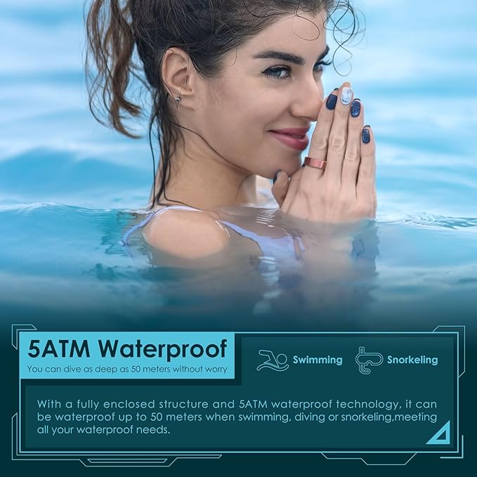 Smart Ring Health Monitoring 5ATM Waterproof Fitness Tracker with Glossy Titanium Surface Blood Oxygen/Sleep/Stress Tracking Women?™s Cycle Prediction Sport Ring Compatible with iOS/Android Ink 7