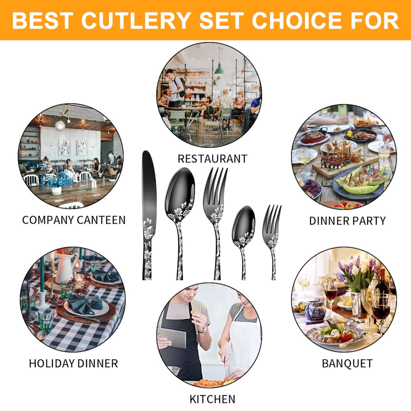 Vilihkc 20 piece Unique Pattern Design Silverware Set, Stainless Steel Flatware Set Service for 4, black Cutlery Set, Mirror Polished Utensil Set for Kitchen, Dishwasher Safe