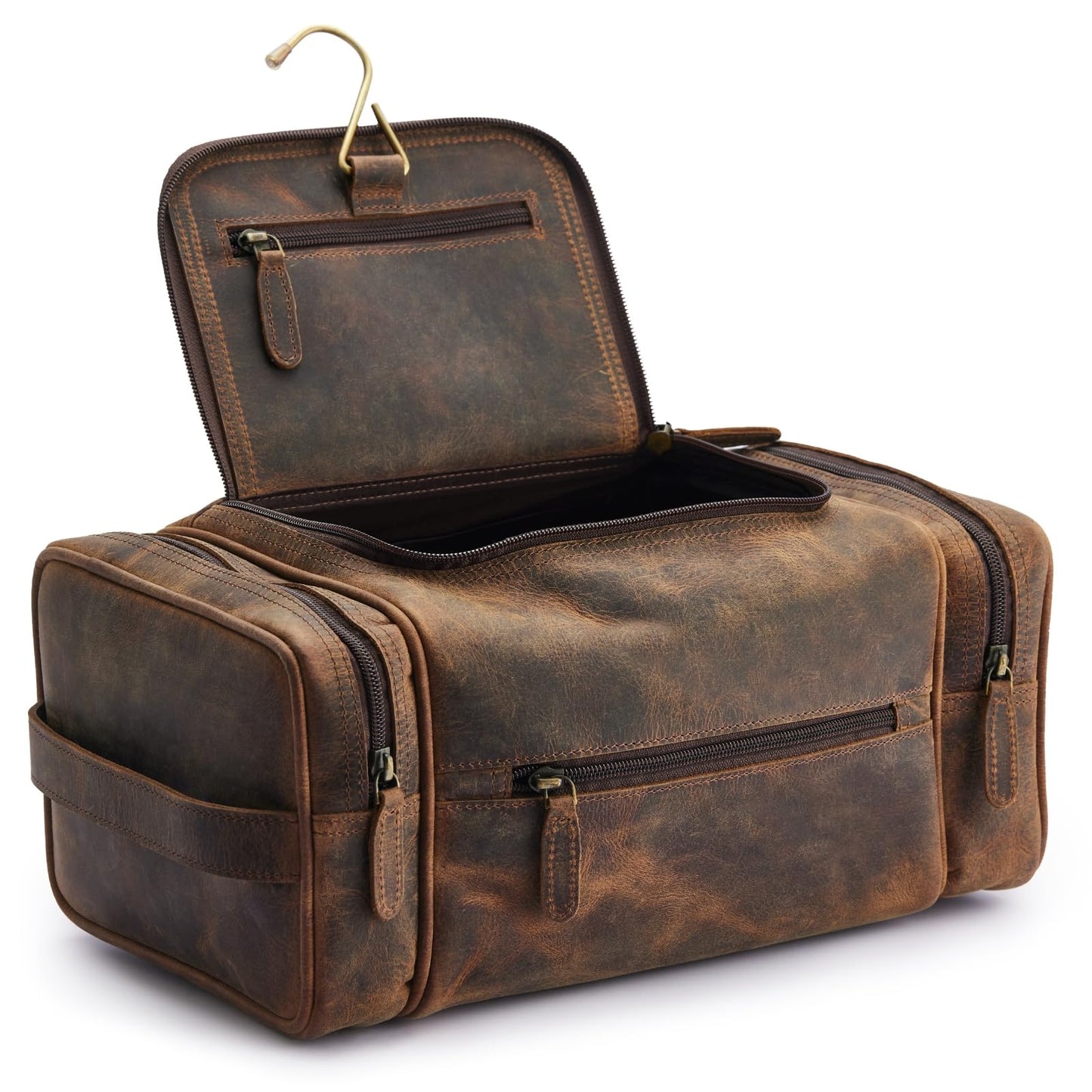 NomadCraftsCo. Extra Large Leather Toiletry Bag for Men - Premium Leather Men's Toiletry Bag for Travel, Dopp Kit, Pouch, Large Travel Organizer