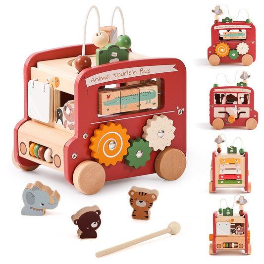 EERKEOD Wooden Activity Cubes for Toddlers Montessori Toys for Boys Girls Educational Learning Toys for Kids Wooden Toys for First Birthday Gift