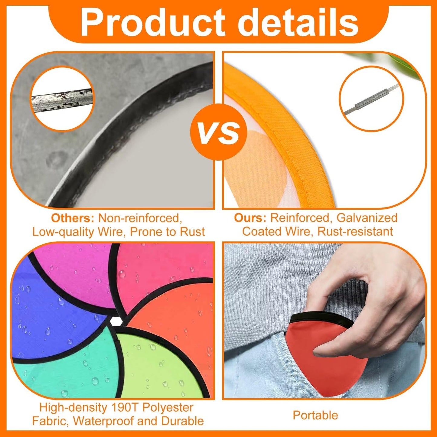 YEAHACLUB 140 PCS Foldable Flying Disc Fans with Bags, 9.8'' DIY Handheld Black Egde Fabric Folding Fan for Outdoor Game Activities Birthday Party Favors Gifts, 14 Colors