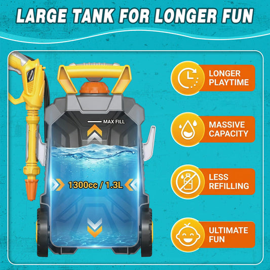 Kids Car Wash Toy Pressure Washer Playset with 1.3L Tank & Manual Pump Spray Gun, Outdoor Summer Water Toys for Toddlers, Portable Cleaning Pretend Play Gift for Boys Girls Ages 3+