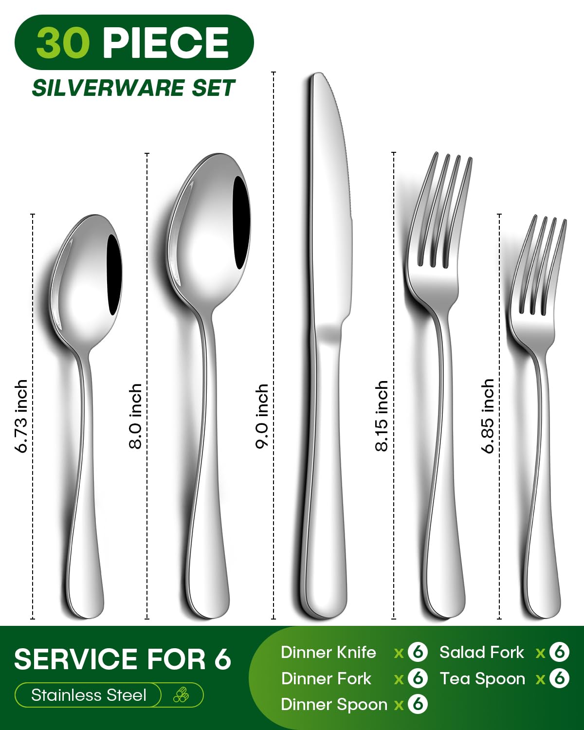 PHILIPALA 30 Piece Silverware Set, Stainless Steel Flatware Set for 6 Food Grade Novelty Flatware Cutlery Utensil Set Include Knife Fork Spoon Mirror Polished Dishwasher Safe