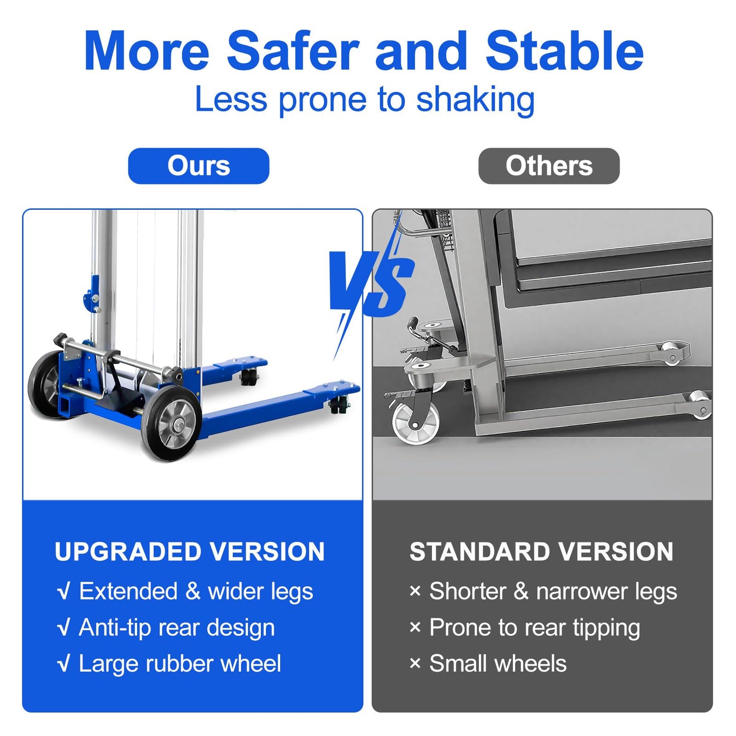 ELOMBR 400 lbs Material Lift Winch Stacker, 122" Lift Height, Fixed Straddle Hand Winch Lift Truck, Material Lifts for Warehouse, Factory, Library, 34.60"L x 24.80"W