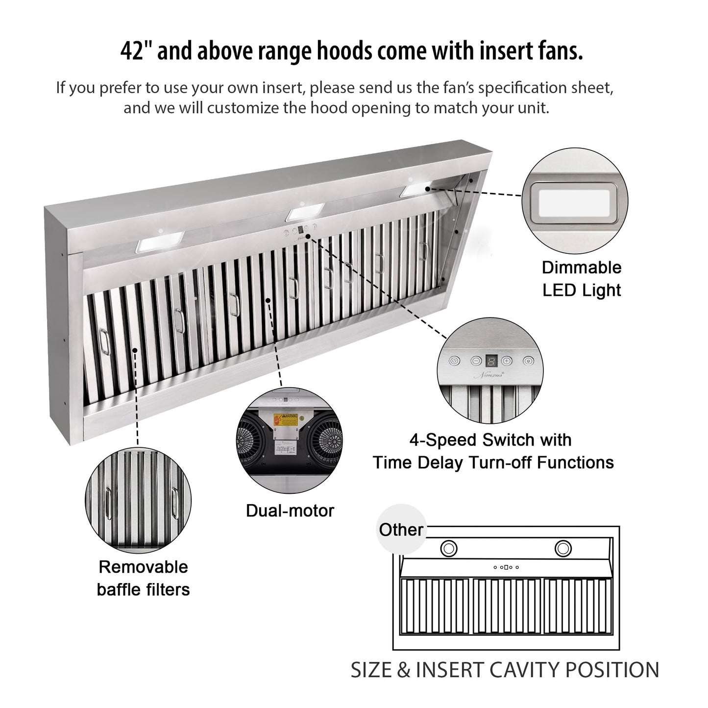 NAUXUS Custom Copper Kitchen Range Hood Cover, Handmade Kitchen Hood with Powerful Range Hood Insert, Classic Stove Vent Hood with Straps & Rivets, HCI00FT#