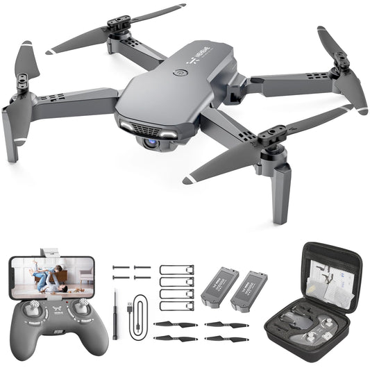 NEHEME Drones for Kids with Camera - Remote Control Helicopter Toys Gifts for Boys Girls, 1080P HD FPV RC Quadcopter for Adults, One Key Start/Land, Altitude Hold, Gravity Control, 2 Batteries, Grey