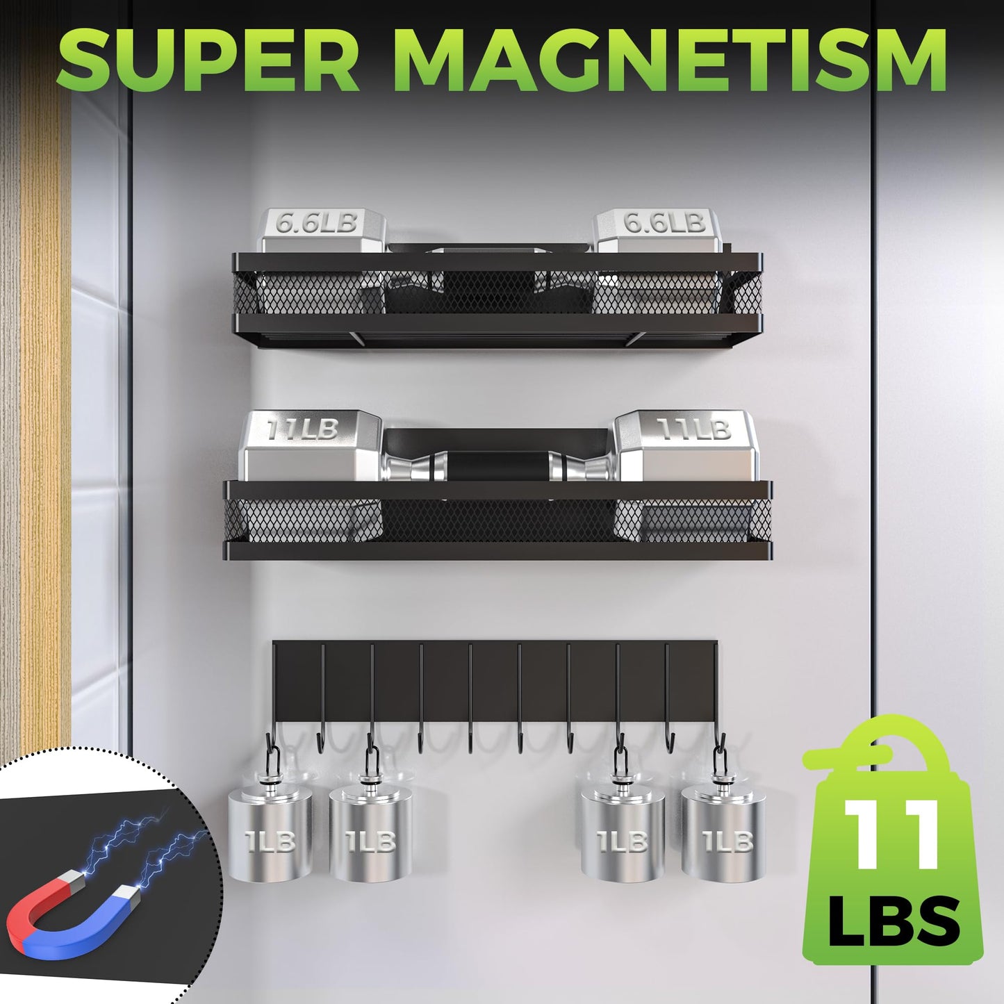 Maluoliao 3 Pack Strong Magnetic Spice Rack for Refrigerator on Oven, Movable Kitchen Organizers and Storage for Spices Shelf, Wall Mounted Spice Rack Metal Fridge Shelf for Kitchen in Black