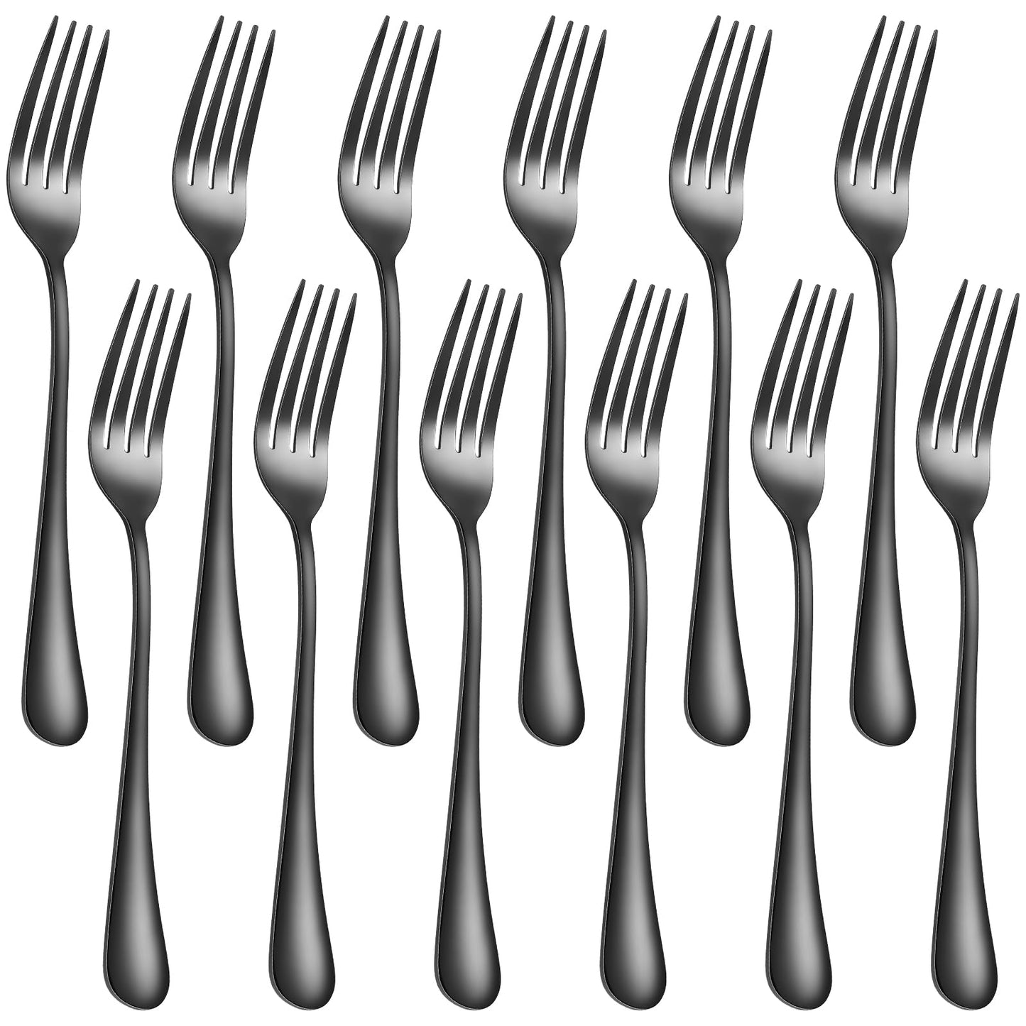 Black Forks Food-Grade Stainless Steel Dinner Forks 12 Piece Kitchen Forks 8 inch Silverware Set for Home Kitchen Restaurant-Mirror Polished & Dishwasher Safe
