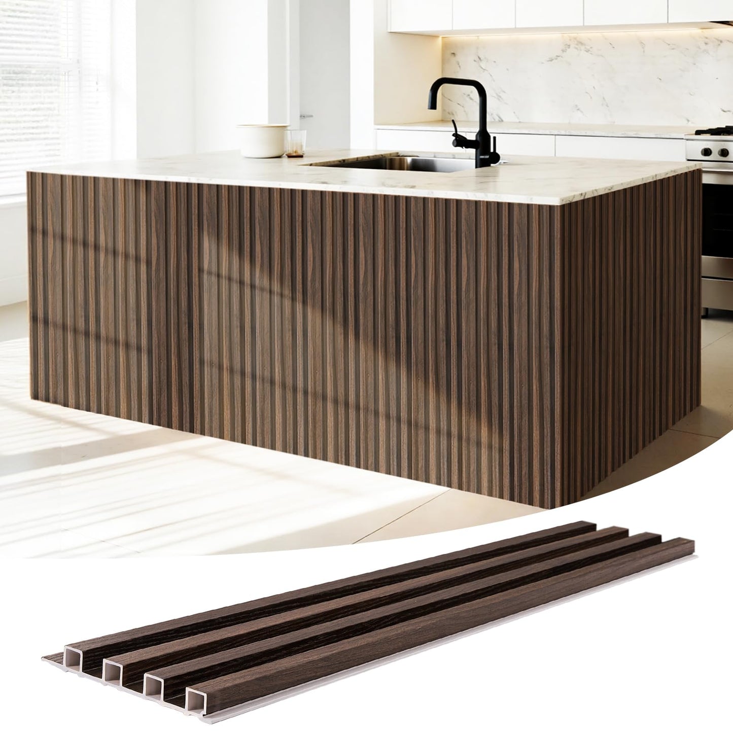 LARWORKS WPC Slat Wall Panels 16 Pack 48" x 6.6", Waterproof Fluted Wall Paneling, Accent 3D Wall Panel for Wall Decor, Bathroom, Bedroom, Office - High Grille Walnut (Cover Approx.35 sq.ft)