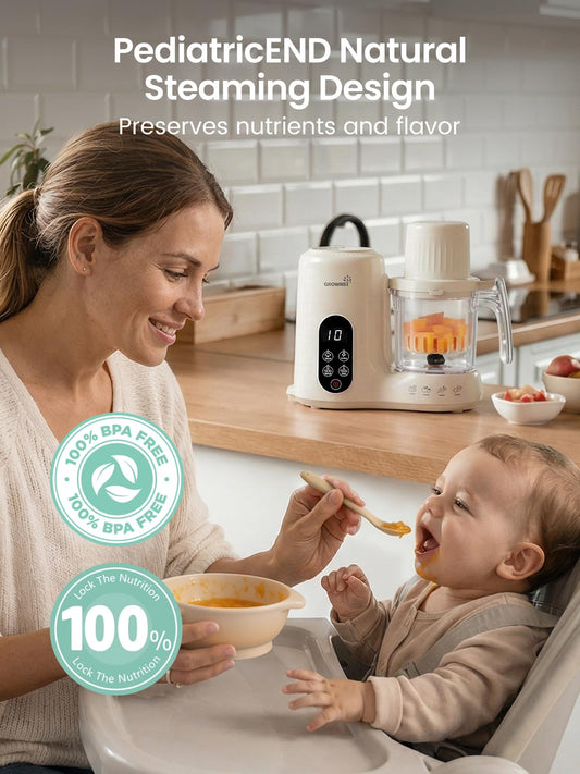 Grownsy Baby Food Maker with Dual-Layer Steam Basket | Baby Food Processor for Starting Solids & Babies 6+ Months | Steamer Blender & Puree Machine for Healthy Homemade Baby Food, BPA-Free,Cream