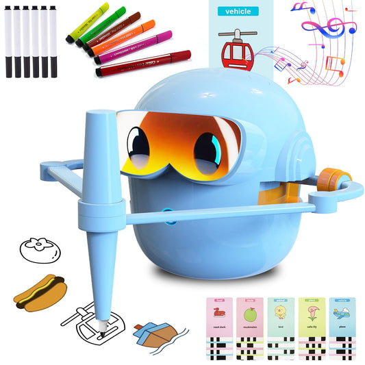 Custer's Night Drawing Robot for Kids - Montessori Painting Toys for 3 4 5 6 7 8 Year Old, Voice Interactive Educational Drawing Machine with 100 Cards,12 Colorful Pens & Music-Gift for Boys Girls B