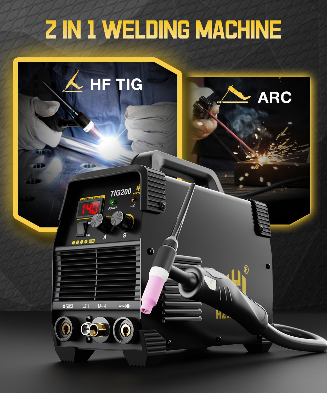 H HZXVOGEN 200A TIG Welder, HF TIG/Stick 2 in 1 Welder Machine with Post Gas, 110V 220V Dual Voltage IGBT Inverter TIG Welding Machine(TIG200)