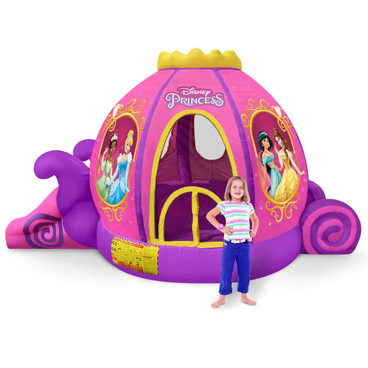 Funormous Disney Princess Carriage Inflatable Pink Bounce House with Slide and Ball Pit, Indoor Outdoor Bouncy Castle with Air Blower Kids Ages 3-8