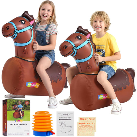 Whubefy Giant Infatable Bouncy Horse Toys, 2 PCS Thick PVC Ride On Bouncer Animal Hopper Jumping Toys with Pump for Indoor Outdoor Play, Puncture-Resistant Bouncer for Kids Teens Ages 5+, 220 lbs