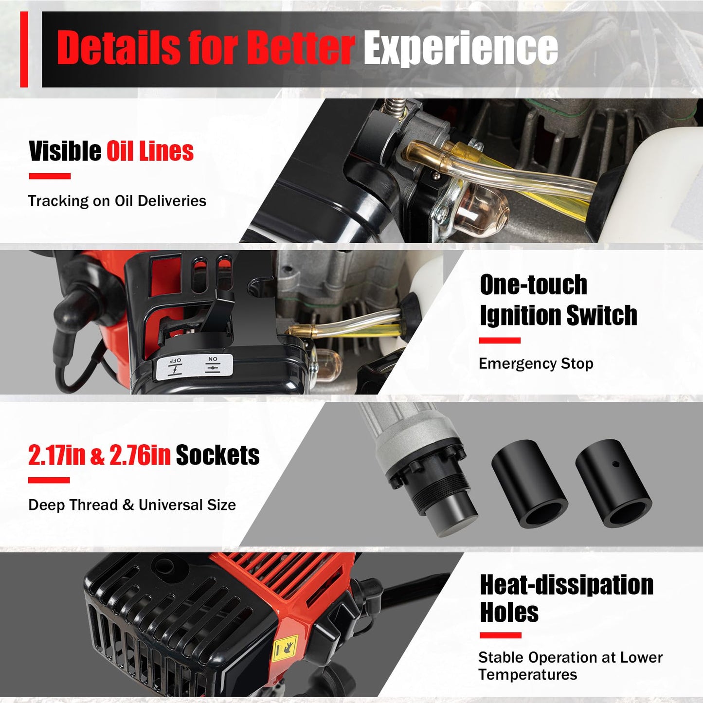 AKSDSGA Gas Powered T-Post Driver 900W 32.7CC Gasoline Pile Driver Fence Post Driver with 2 Sockets, 2 Stroke Garden Fencing Tool Farm Piling Drivers for Fence Construction