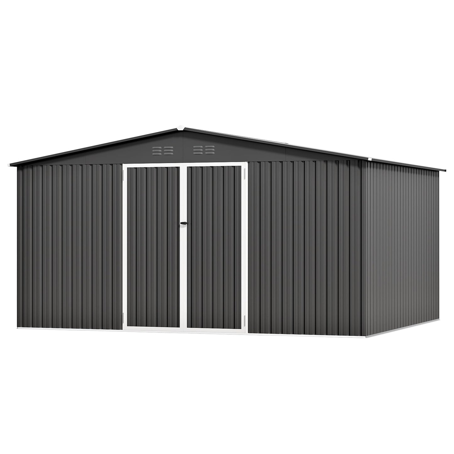 12 x 10FT Sheds & Outdoor Storage, Dark Grey Metal Waterproof Storage Shed with Door and Lock Outdoor Shed,All-Weather Shelter for Bike, Gardening Tools, Lawn Mowers