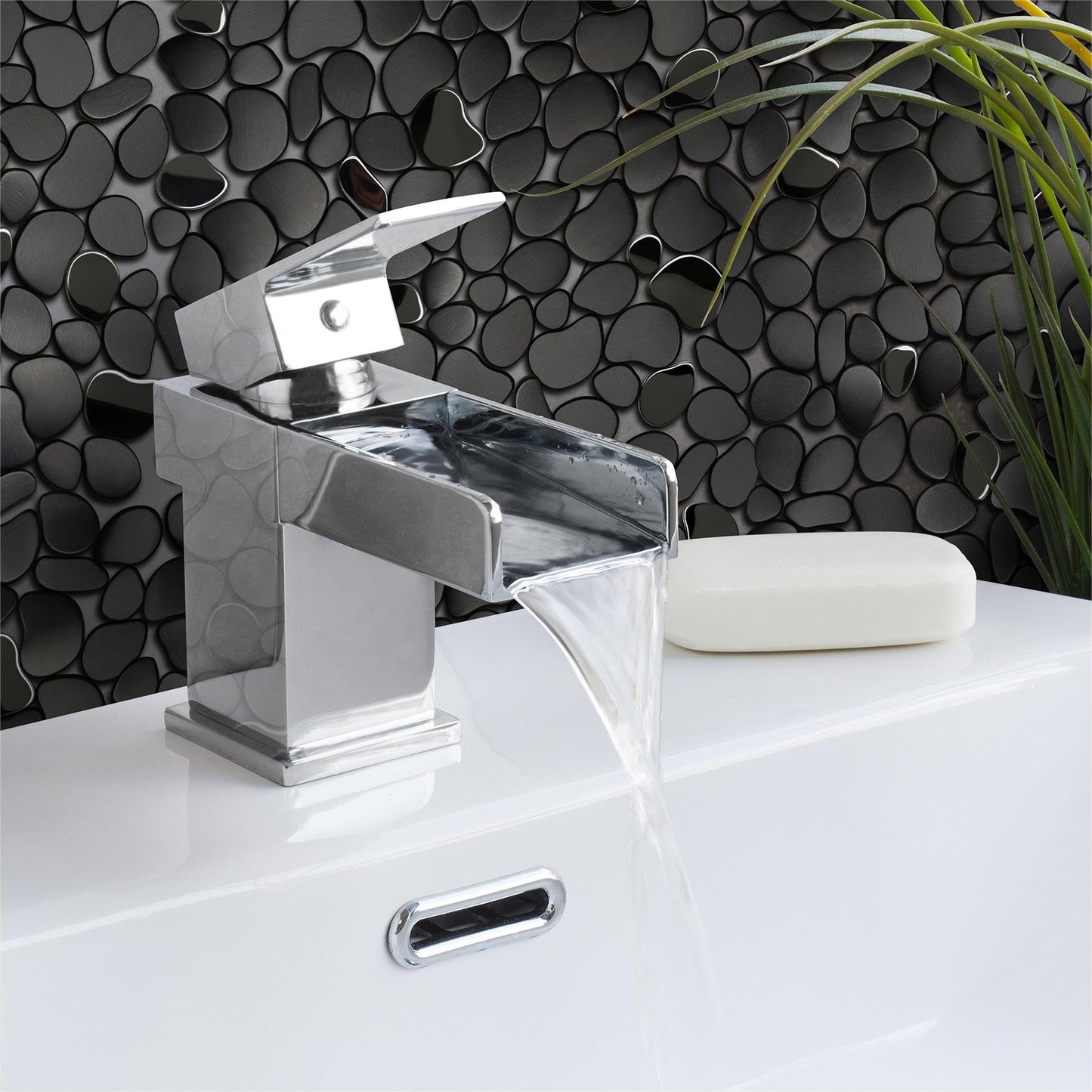 Primoon Black Tile Backsplash Pebble Tile Metal Mosaic Tiles for Kitchen Backsplash Bathroom Shower Floor【5 Sheets】