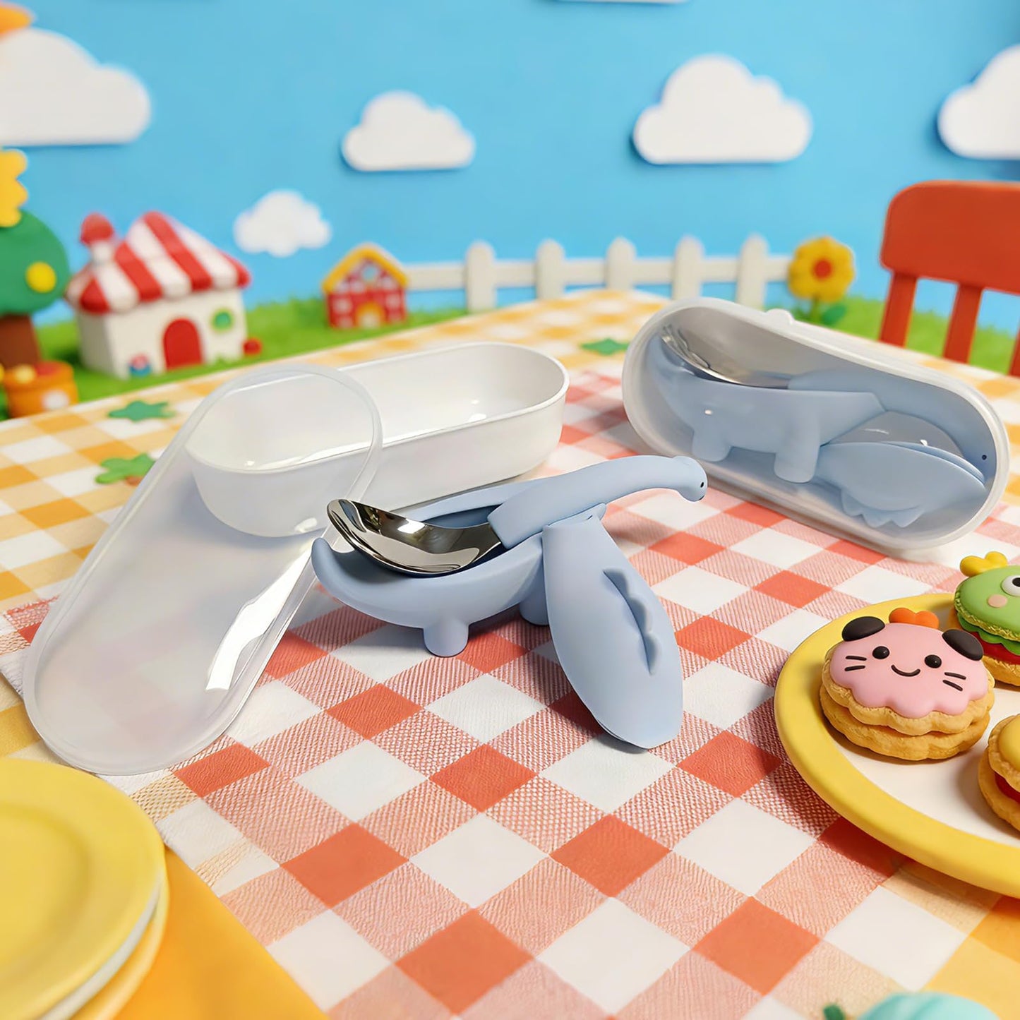 Toddler Utensils 2-Pack, Stainless Steel Baby Fork and Spoon Set with Cute Dinosaur Silicone Handles, Baby Kids Utensils, Children Safe Forks and Spoons, Dishwasher Safe (Blue)