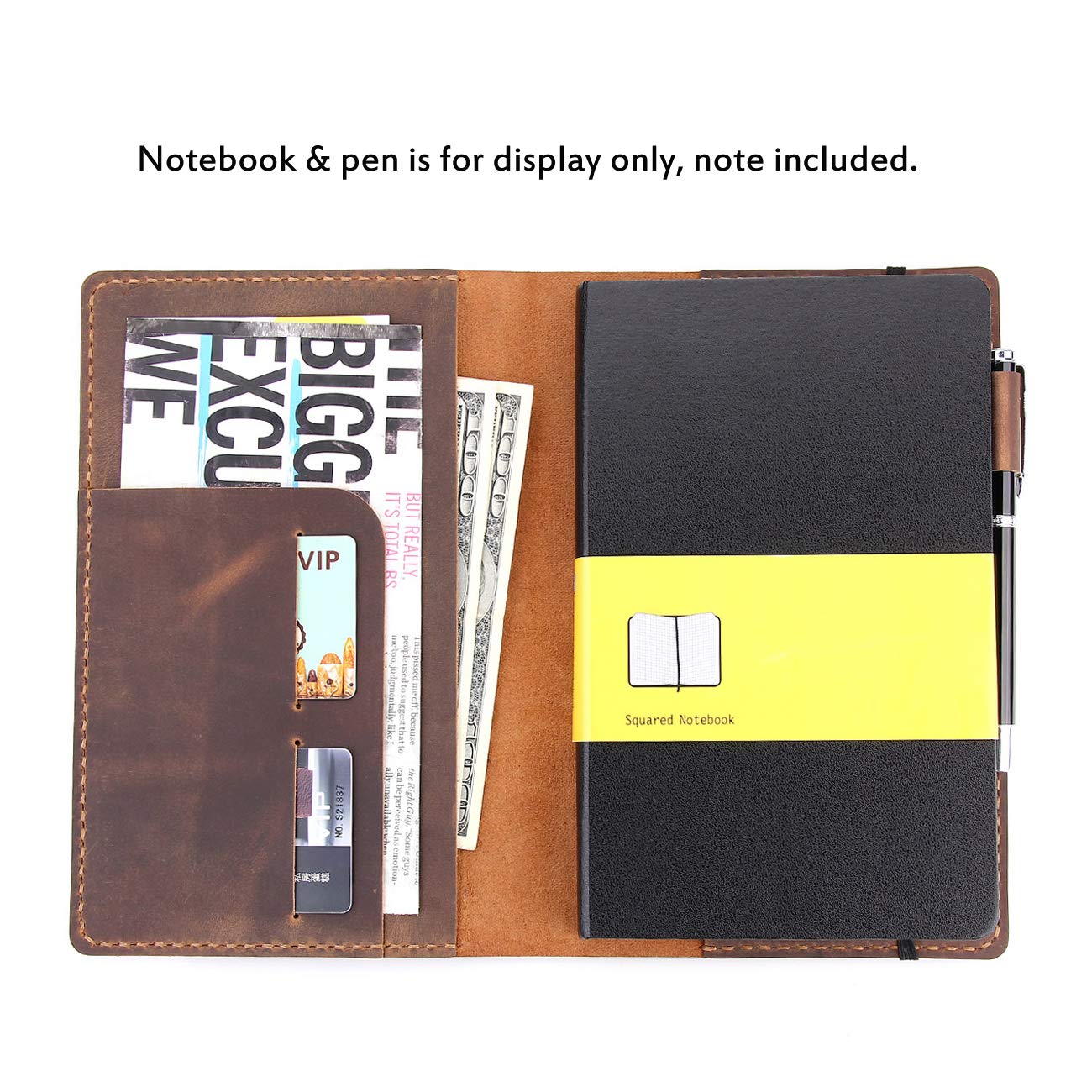 Robrasim Leather Journal Cover Fits for Moleskine Large Hard Cover Notebook, Handmade Vintage Leather Cover for 5"x8.25" Hardcover Notebooks - Brown