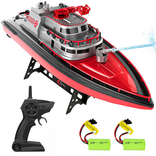 Cheerwing RC Boat, Remote Control Fireboat Firefighter for Kids, One-Key Water Spary, 2 Batteries for 40 Mins Run Time, 15KM/H High Speed Pool Toys for Boys Girls and Adult