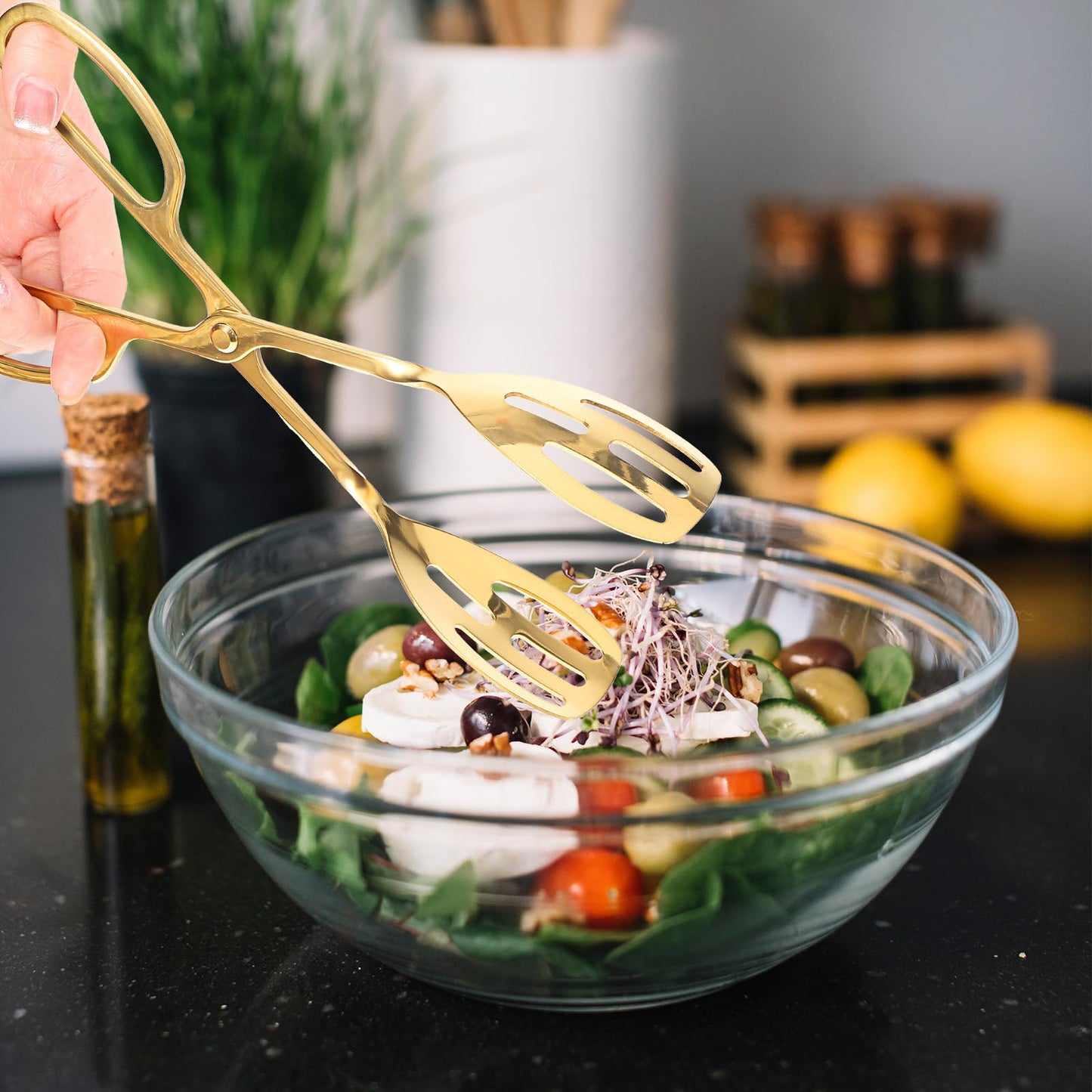 Dimeho 4 Pcs Gold Serving Tongs, Stainless Steel Serves Utensils 10 Inch Mini Salad Plated Buffet Serves Tongs for Wedding Party Kitchen Serving and Cooking
