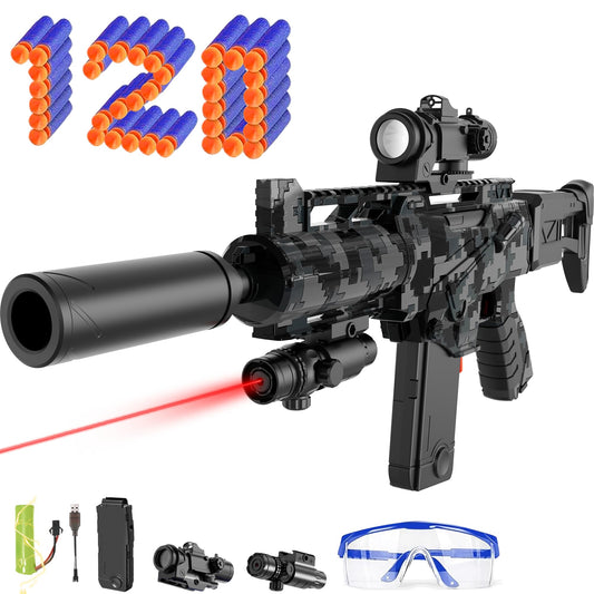 Automatic Toy Foam Blaster Sniper with Scope, Electric Toy Dart Blaster with 120 Foam Darts, Goggles, Air Pocket Technology Outdoor Shooting Game Kids Toys for Ages 8-12 Boys Girls