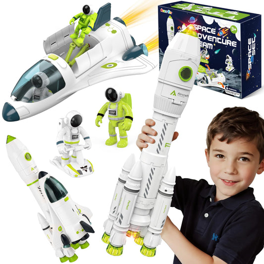 AuntyFey Space Rocket Ship Toys for Kids, Space Toys Shuttle for Kids 3-5-7 with 2 Astronaut Figures, Spaceship with Glowing & Sound Effect, Educational Stem Gift for Boy Girl