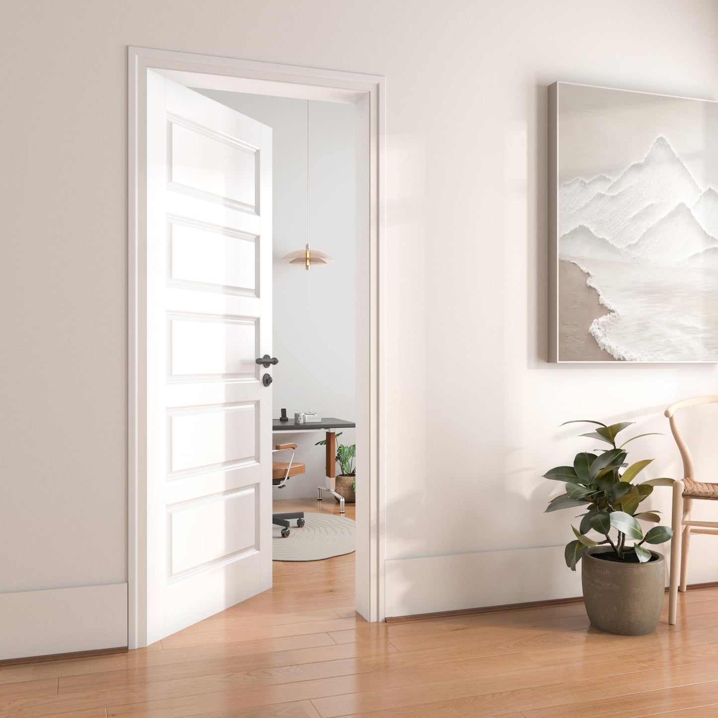 OHTOMO 24"x 80" 5-Panel Interior Door, Solid Core with MDF Door Slab, White Primed, Without Frame and Hardware Kit, for Pantry Closet Laundry Room Bedroom