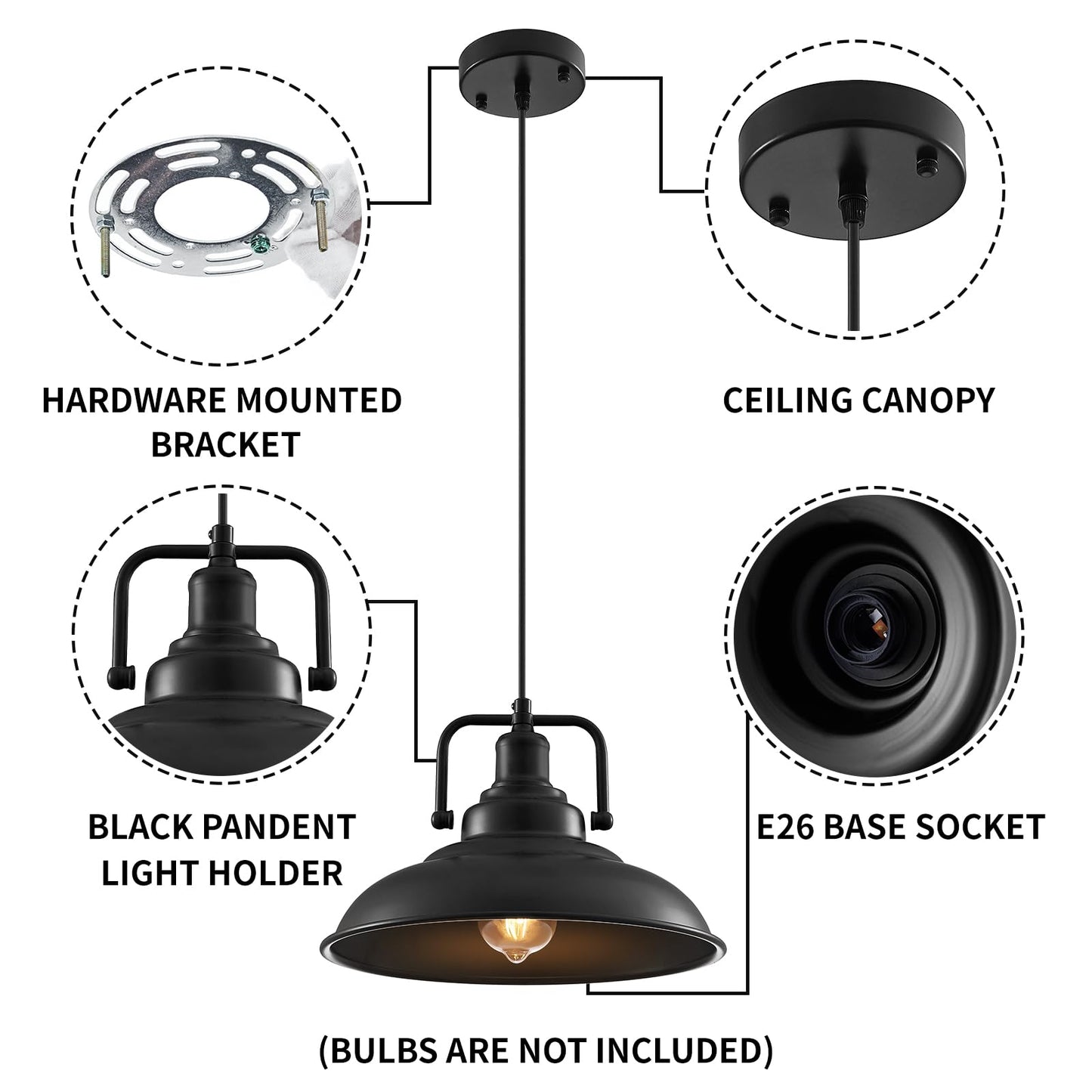 SESIMENT Black Pendant Light 12.5 inches 3 Packs, Farmhouse Pendant Light, Industrial Pendant Lighting, Kitchen Pendant Lights, Pendant Lights Kitchen Island for Dinning Room Entryway Barn