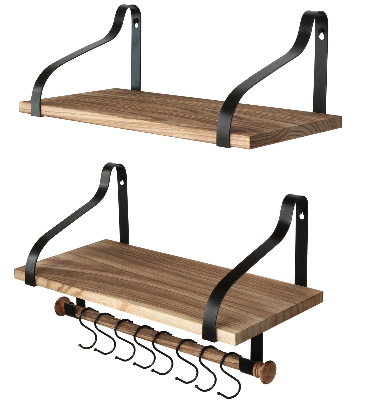 Gurfury Wooden Hanging Pot Rack with 8 Hooks - Farmhouse Style Wall Mount Multifunctional Cookware Organizer Rack Kitchen Storage for Pans Utensils (Natural)