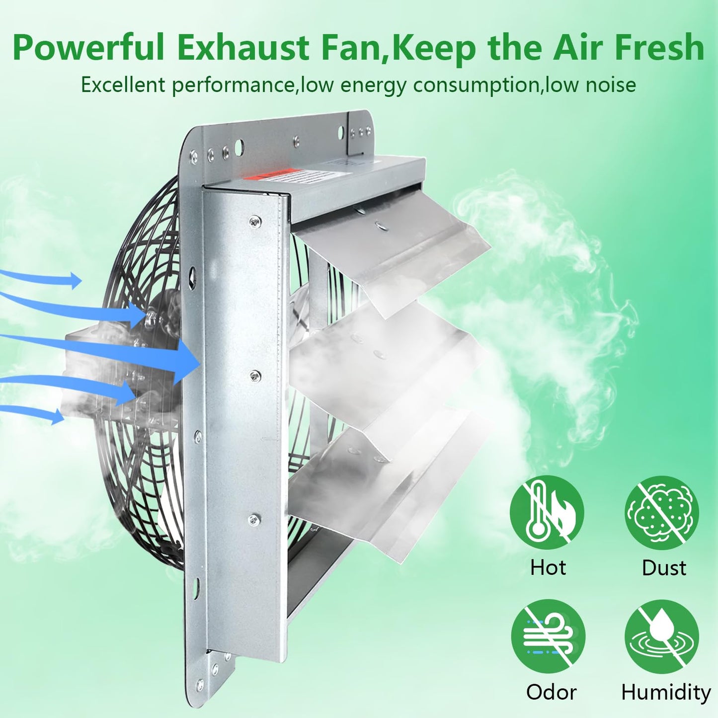 Aibabcue Shutter Exhaust Fan with Thermostat & Speed Control, 1030 CFM,1688RPM, Upgrade 12 inch Wall Mount Attic Vent Fan for Chicken Coops, Greenhouse, Gable, Barn, Garage, Shed Ventilator