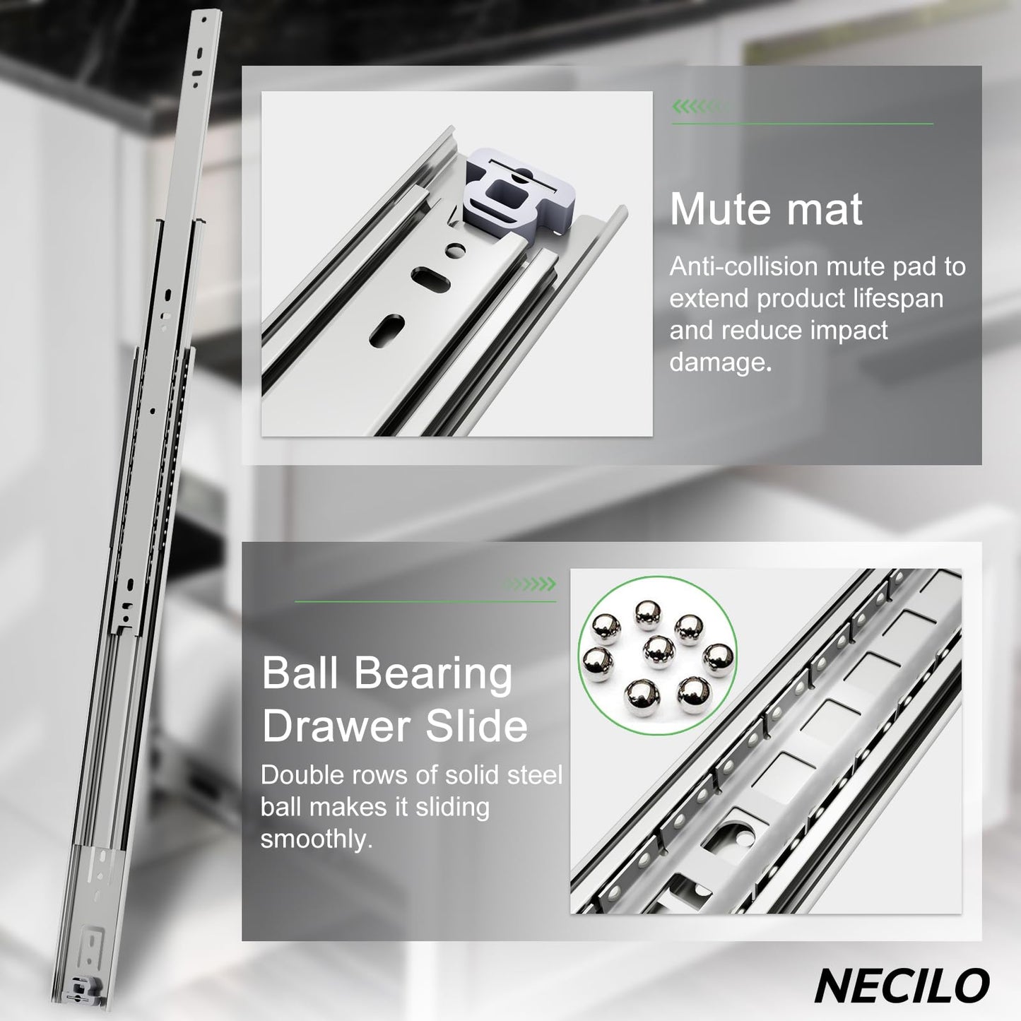 NECILO Heavy Duty Drawer Slides Without Lock, 150lb Capacity Full Extension Ball Bearing, 20 22 24 26 28 30 32 34 36 38 40 Inch Side Mount Metal Rails Track Guide, 1 Pair (Without Lock, 34 inch)