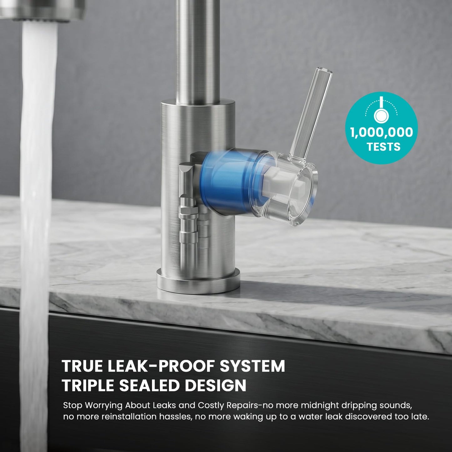 Kicimpro Kitchen Faucets with Pull Down Sprayer, NSF Certified Lead-Free 304 Stainless Steel Sink Faucet 1 Hole, Faucet for Kitchen Sink, Rv, Bar, Camper, Laundry, Easy Installation,Brushed Nickel
