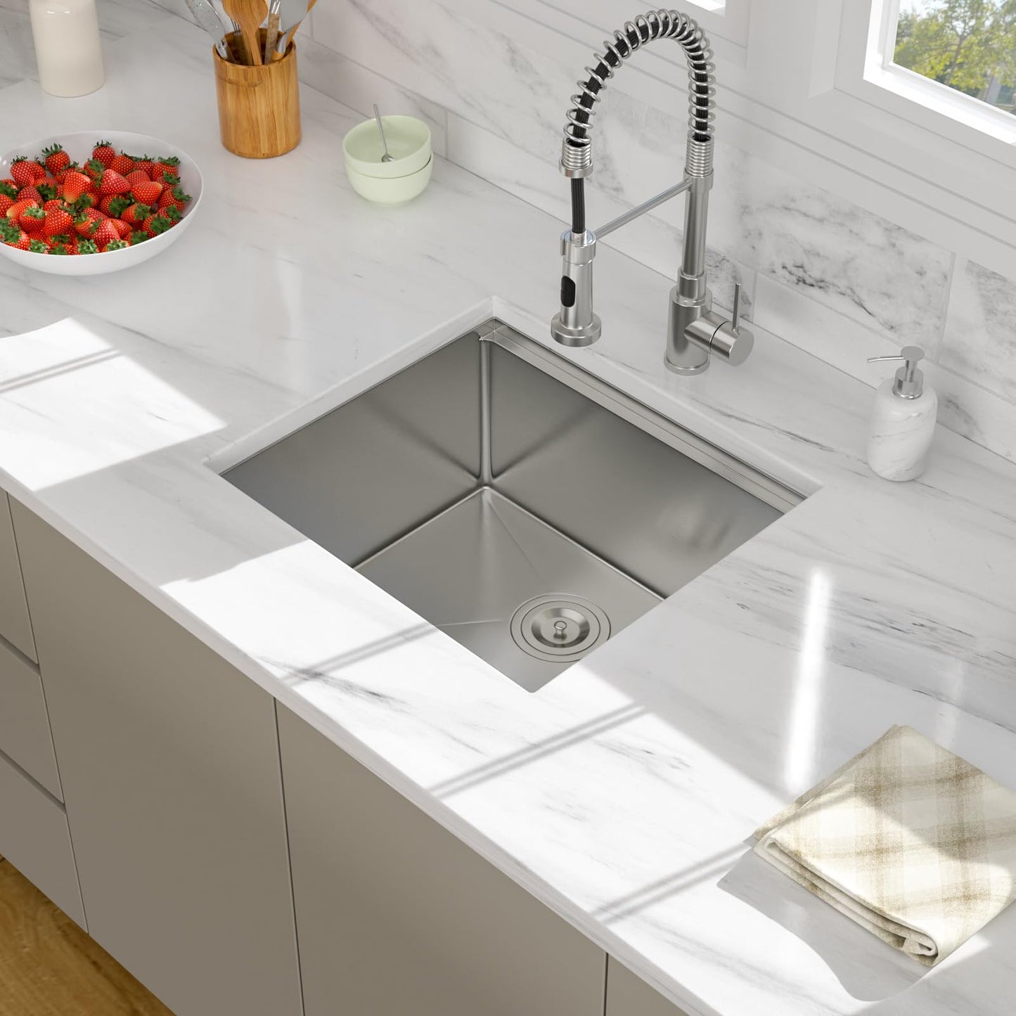 21 Undermount Bar Sink - Beslend 21x19 Inch Stainless Steel Bar Sink 16 Gauge Fully Covered Workstation Sinks RV Sinks 10 Inch Deep Under Counter Single Bowl Basin with Cutting Board