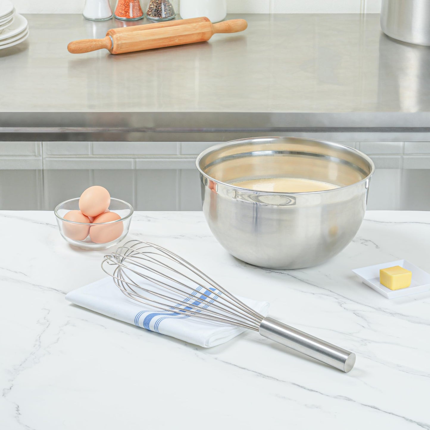 Restaurantware Met Lux 16 x 3 x 3 Inch Baking Whisk 1 French Whisk With Ergonomic Handle - Dishwashable Won't Corrode Stainless Steel Whisk For Whipping Baking Or Cooking