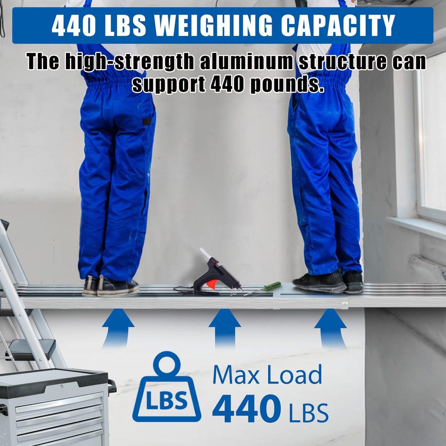 6-9ft Telescoping Plank, Aluminum Work Plank, 440 Lbs Load Capacity Extension Scaffolding Plank with Skid-Proof Platform Scaffold Ladder Accessory, 12.5 Inch Width, Silver