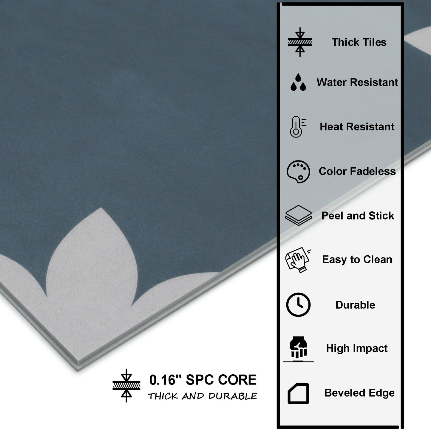 INNO STCIEKRS 16-Sheet Peel and Stick Floor and Wall Tile for Bathroom Kitchen, 9" x 9" Blue Flower SPC Self-Adhesive Vinyl Flooring Patterned Groutable Backsplash Tile, Covers 9.12 Sq Ft.