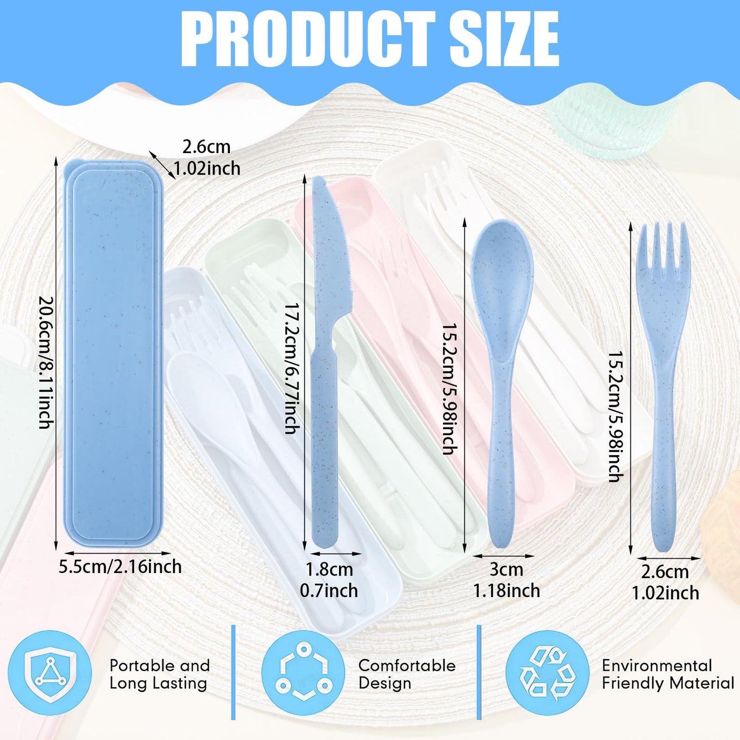 Reusable Utensils Set with Case, 28 Sets Wheat Straw Lunch Utensil Set, Portable Spoon Fork Knife Cutlery for Travel Camping Picnic Office Bento Box, Eco-Friendly BPA Free Tableware