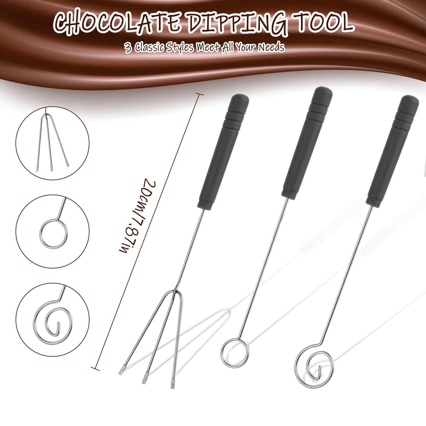 Elesunory 7 Pieces Candy Dipping Tools Chocolate Dipping Fork Spoons Set, Stainless Steel Candy Making Supplies for Decorative Plates, Including 1 pcs Slotted Spoon and 6 pcs Fondue Forks