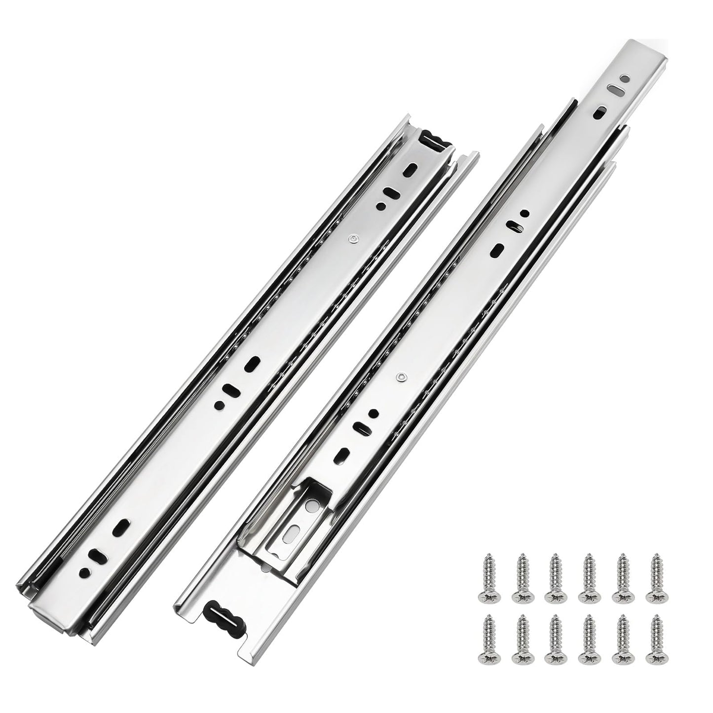 LONTAN 1 Pair Full Extension Ball Bearing Drawer Slides 12 14 16 18 20 22 24 Inch Heavy Duty Side Mount File Cabinet Rails Dresser Runner Kitchen Cabinet Drawer Glides 100 LB Capacity (12 inch,Silve)