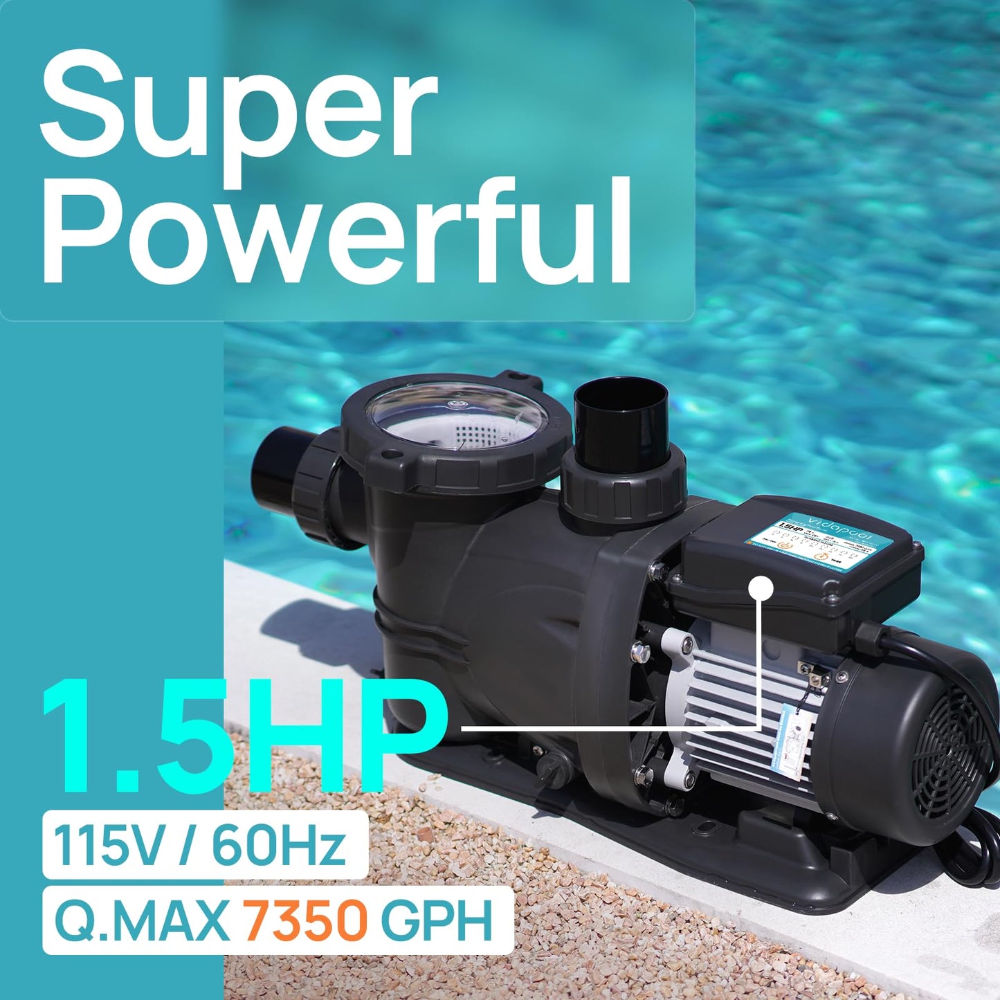 VIDAPOOL In/Above Ground Pool Pump Self Primming High Flow,Dark Black