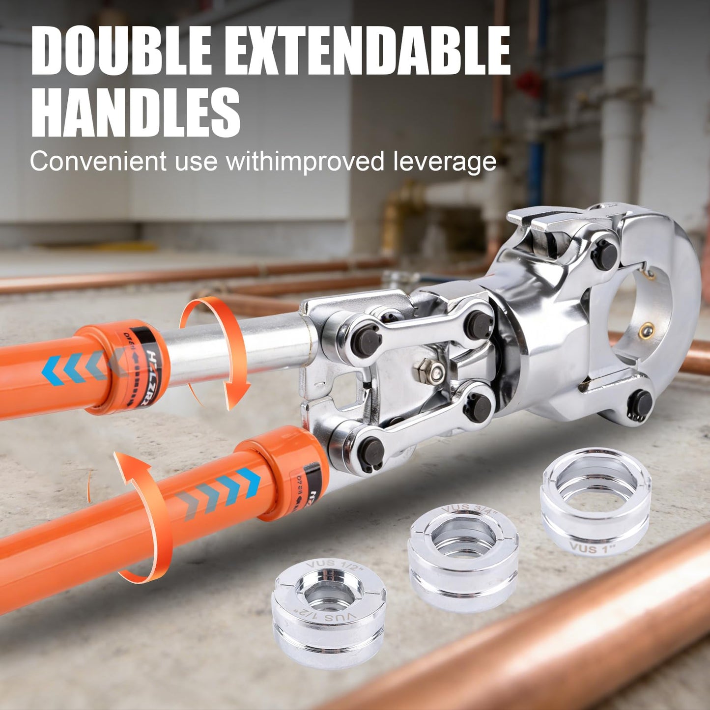 HZLZRZ Copper Pipe Crimping Tool Kit, 3 Die Set for 1/2" 3/4" 1" Pipes, Pro Press Style Crimper with Pipe Cutter, Handheld Pipe Crimper Tool for Plumbing (MCT-1632)