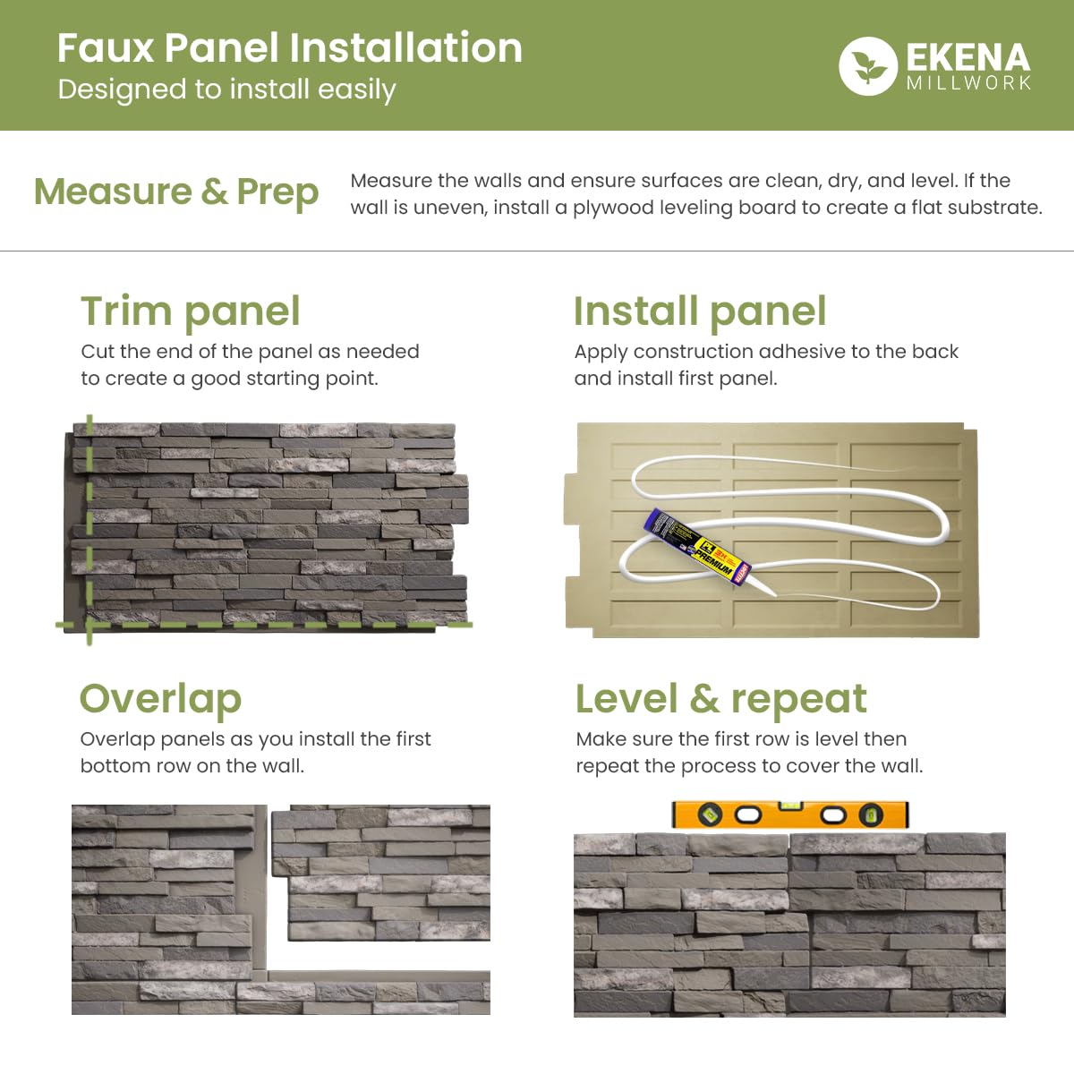 Ekena Millwork 49"W x 24 1/2"H x 1 1/4"D Castle Rock Stacked Stone, StoneWall Faux Stone Siding Panel, Colfax