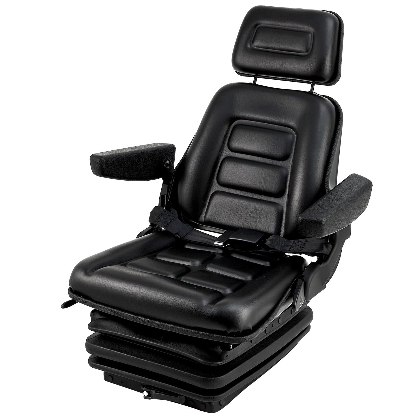 Suspension Seat Adjustable Backrest Headrest Armrest, Forklift Seat with Slide Rails, Foldable Heavy Duty for Tractor Forklift Excavator Skid Steer