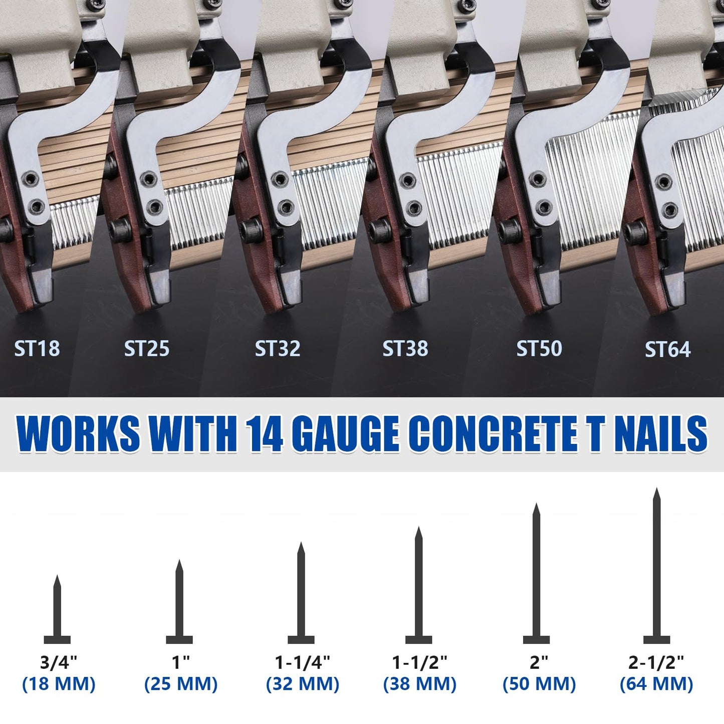 WOODPECKER ST64 Pneumatic Concrete T Nailer Kit with 1-1/4-Inch (32mm) T Nails × 800PCS