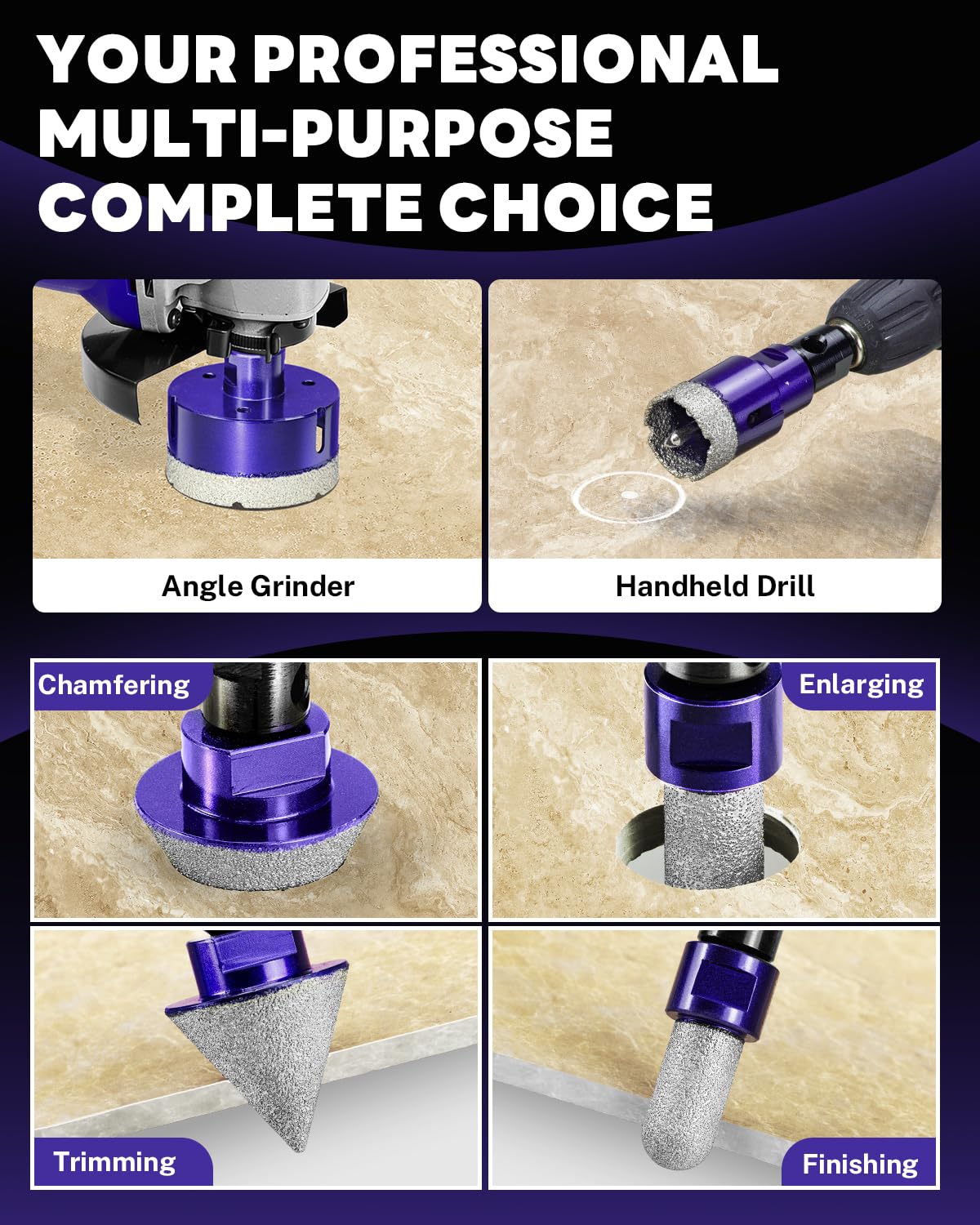 DaduoRi 18 PCS Diamond Hole Saw Kit with Pilot Bit Adapter, 1/4"- 4" Thickened Core Drill Bit Set, Includes Tile Shaping Cone & Wide Diamond Saw Blade, for Porcelain, Ceramic, Granite, Marble, Stone