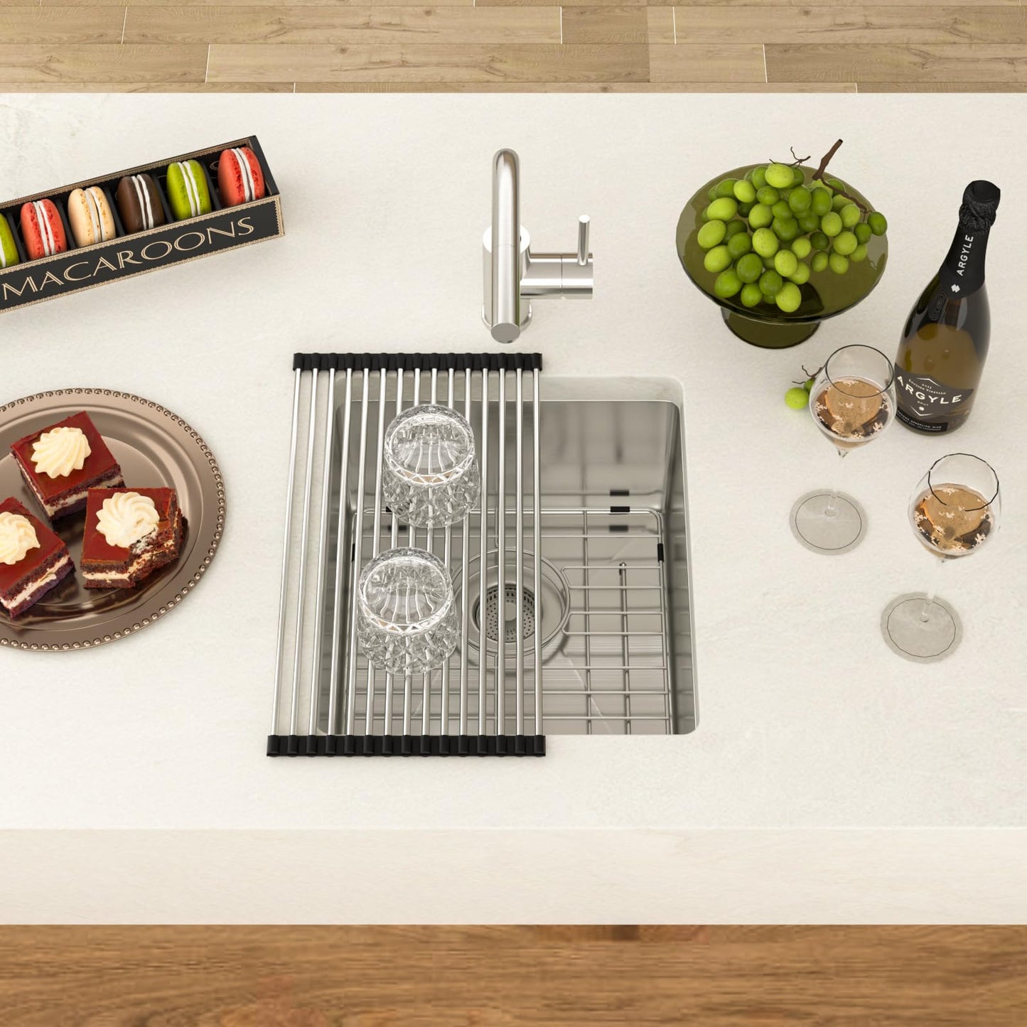 GHOMEG 15 Undermount Kitchen Sink 15"x17"x8" Single Bowl 16 Gauge Stainless Steel Under Counter Single Bowl Kitchen Sinks Basin with Drain Strainer